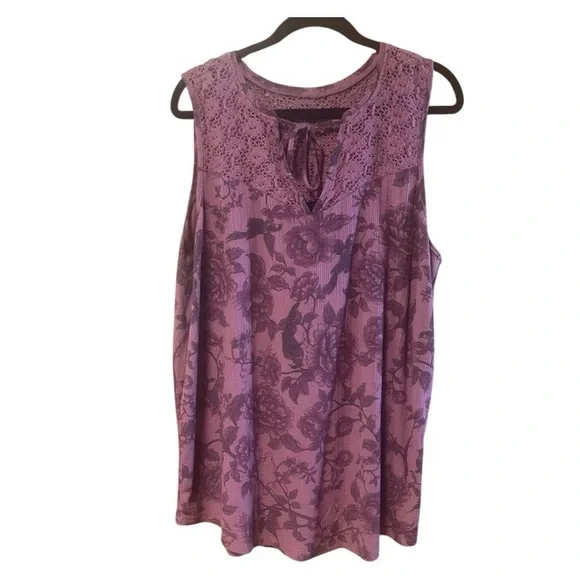 Torrid Textured‎ Jersey V Neck Lace Yoke Swing Tank In Wild Ginger NWT - Picture 2 of 6